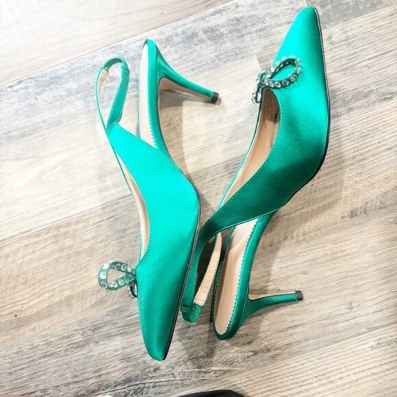 J.Crew Colette Slingback Pumps with Bow in Jungle Green - Size 8 - Picture 7 of 11